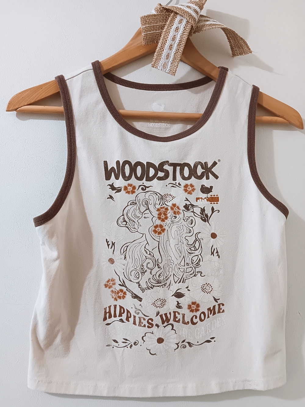 HYBRID WOODSTOCK CROPPED HIPPIES WELCOME 70S VINTAGE GRAPHIC TANK TOP MEDIUM